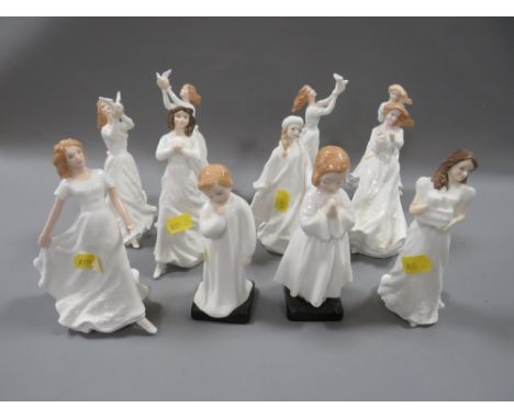 Ten smaller Royal Doulton figurines to include Bedtime and Christmas Lantern 