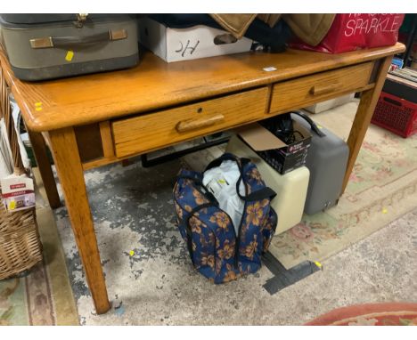 A vintage oak two drawer desk W 137 cm 