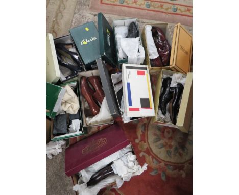 A collection of vintage shoes, sheepskin jacket, British Rail jacket, army style jumpers etc 