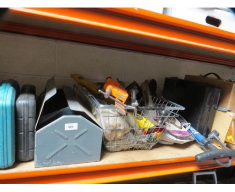 A selection of toolboxes and contents to include sash cramps and chains 