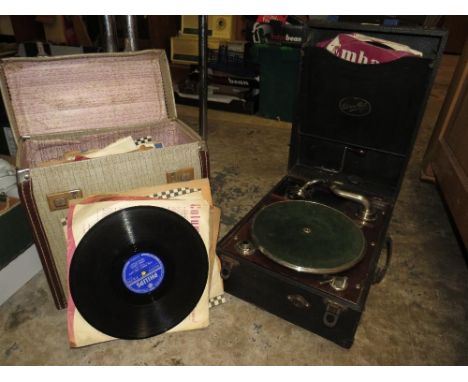 A vintage Edison Bell wind up gramophone together with a case of 78" records 
