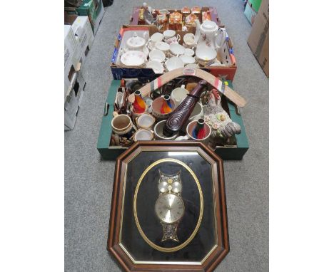 Three trays of assorted ceramics and collectables to include cottage ware, Royal Albert Lavender Rose cups, saucers and coffe