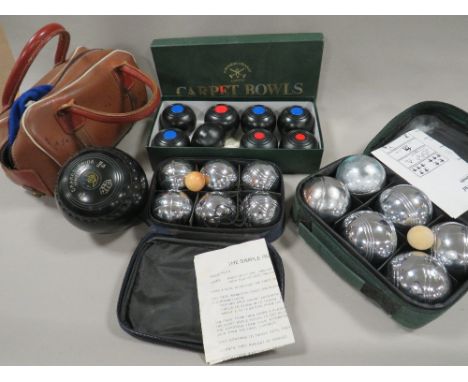 A selection of lawn bowls and boules 