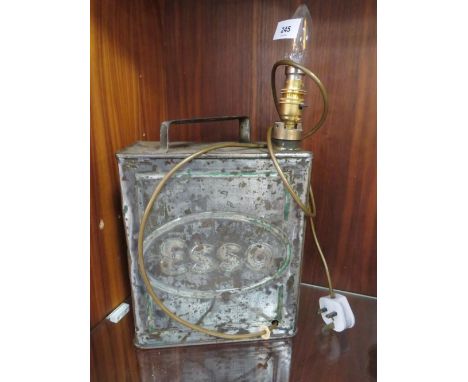 A vintage Esso petrol can converted into a lamp 