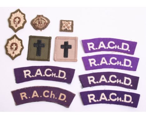 Grouping of Royal Army Chaplains Department Insignia, consisting of 2x matched pairs of embroidered shoulder titles, single e