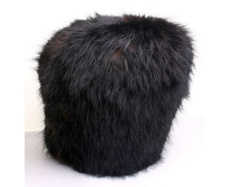Victorian Fusiliers Pattern Bearskin Helmet of black fur which has faded brown in some areas. Original leather liner to the i