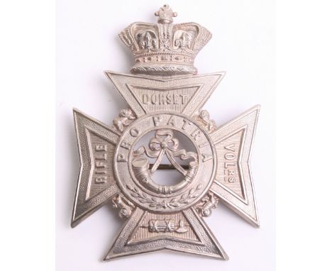 Victorian Senior NCO’s Dorset Rifle Volunteers Helmet Plate, silvered Victorian crowned Maltese style cross. In the arms of t