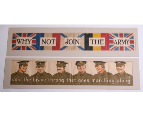 Great War Parliamentary Recruiting Poster No 118, Join The Brave Throng That Goes Marching Along, poster shows colour busts o