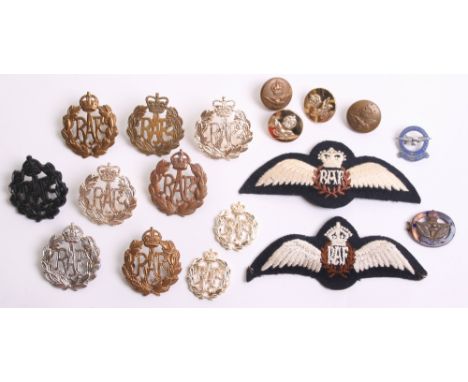 Selection of RAF Badges consisting of padded Kings crown pilots wing, padded EIIR Queens crown pilots wing, Kings crown chrom