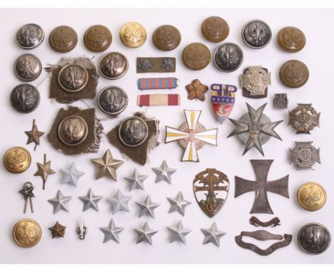 WW2 Polish Badges and Tunic Buttons consisting of three screw back Polish scouts badges, enamel screw back tunic breast badge