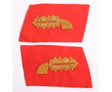 German Army Generals Collar Patches being an unfinished pair. Embroidered onto red cloth which would then be folded over back