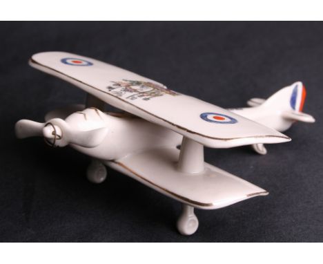 Very Rare Crested China WW1 Aircraft Biplane with large coloured roundels and moving propeller. Victory of Justice Armistice 