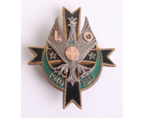 Rare Polish Officers Legion in the Middle East Breast Badge, multi piece construction badge with enamel black cross, green en