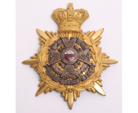 Victorian The Border Regiment Officers Home Service Helmet Plate, of fine quality crowned gilt star with laurel wreath. Centr