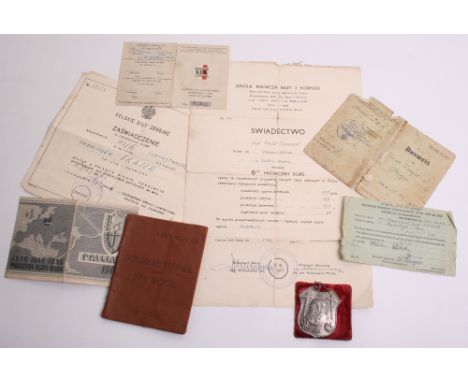 WW2 Polish Paperwork Groups, including British issue Soldiers Service and Pay Book, Polish soldiers pay book and post war ide