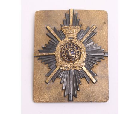 Very Rare Officers Shoulder Belt Plate 32nd Cornwall Regiment circa 1832-1840, rectangular seeded gilt back plate with silver