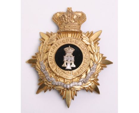 Victorian Yorkshire Regiment The Green Howards Officers Home Service Helmet Plate, of fine quality crowned gilt star with lau