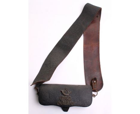 Victorian Aberdeenshire Rifle Volunteers Cross Belt & Pouch circa 1880, blackened brass cross belt badge of thistle wreath wi