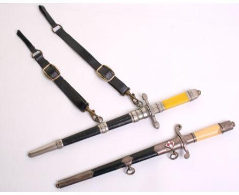 Polish Air Force Officers Dress Dagger, being the 1952 pattern example with silver plated fittings. Red and white enamel diam