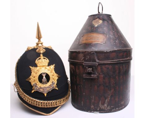 Post 1902 Princess of Wales Own Yorkshire Regiment Green Howards Officers Home Service Helmet, blue cloth cork body with gilt
