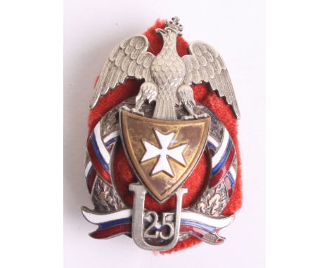 Polish 25th Wielkopolskich Cavalry Uhlan Regiment Breast Badge, multi piece construction badge of unmarked silver, brass and 