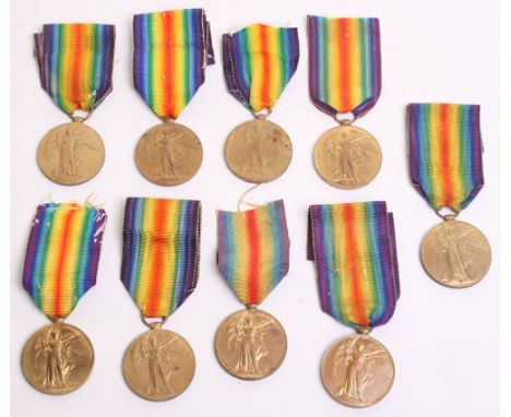 Selection of Great War Allied Victory Medals awarded to 241504 PTE W BANNISTER N STAFF R, 225816 PTE J FRITH NORTH’N R, 17722