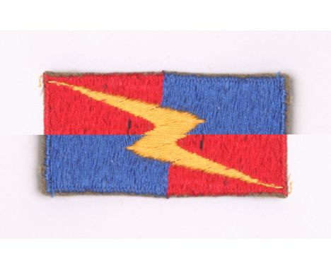 Rare 67th Anti-Tank Regiment Royal Artillery Cloth Formation Sign, equally divided red and blue rectangle with embroidered ye