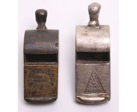 Two WW2 British Army Whistles by Aligarh, both are dated 1943 and are thunderer types. Some wear but generally good condition