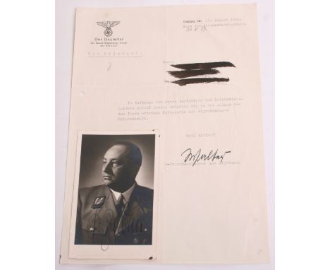 Signed Postcard Photograph of Gauleiter Rudolf Jordan the image shows him in NSDAP political uniform and his signature is acr