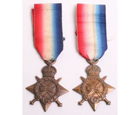 Two Great War 1914-15 Stars, awarded to 9652 PTE T W RICHARDSON R FUS and 237413 A W PARKER AB RN. Medals are both complete w
