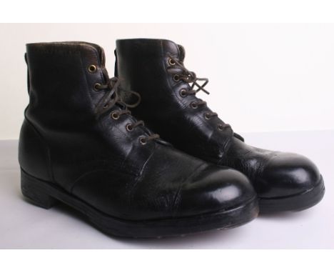 1945 Dated British Army Boots of dyed black leather and with hobnails to the soles. Clear date and markings to the inside. Co