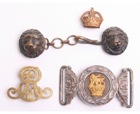 Victorian Waist Belt Clasp being the uniform pattern silvered two piece waist belt clasp with gilded lion over Victorian crow