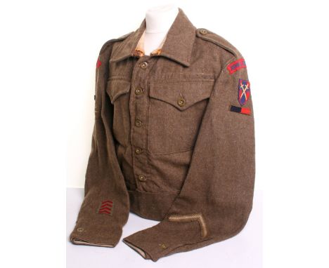 Interesting WW2 Belgium Made Royal Engineers Battle Dress Blouse, being a standard 1940 pattern example with embroidered Roya