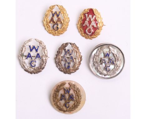 Selection of Women’s Army Auxiliary Corps (WAAC) Sweetheart Brooches consisting of silver rim mother of pearl backed example 