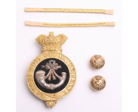Victorian Oxfordshire Light Infantry Officers Glengarry Badge, fine gilt crowned garter with black felt centre and silvered s