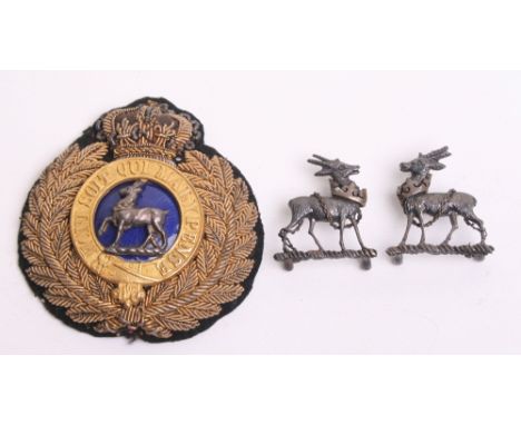 Victorian Royal Warwickshire Regiment Officers Forage Cap Badge, of bullion crowned wreath, centre has gilt metal garter with