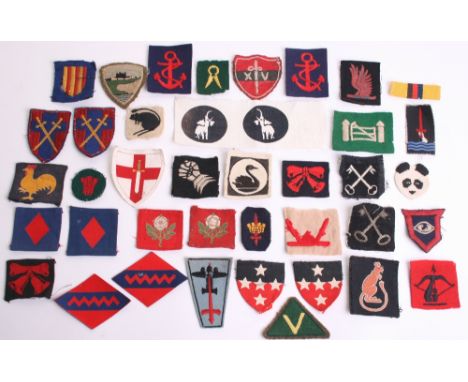 Selection of Cloth Formation Signs, including embroidered Guards Armoured division, 9th Armoured division, Printed 77th divis