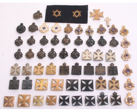 Royal Army Chaplains Department Collar Badges consisting of 7x blackened brass officers collar badges, 5x kings crown silvere