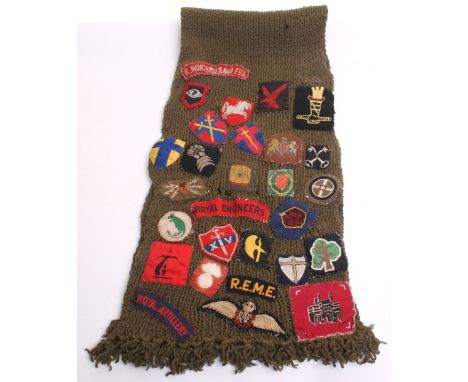 British Army Scarf Decorated With Cloth Insignia, standard British army woollen scarf with stitched cloth formation signs inc