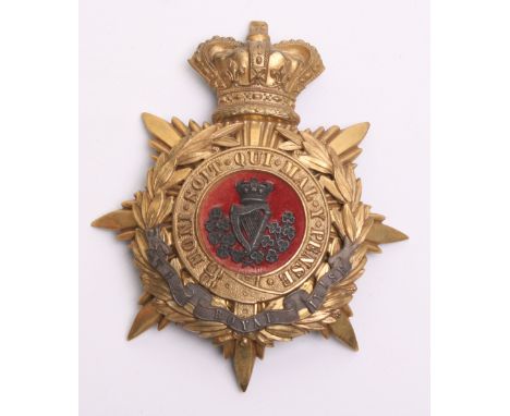 Victorian Royal Irish Regiment Officers Home Service Helmet Plate, gilt crowned star with laurel wreath and garter. To the ce