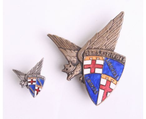 9th Bolonski Battalion Carpathian Rifles Breast Badge, silvered badge showing a diving Polish eagle holding an enamel shield 