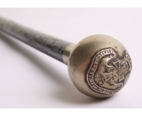 Princess of Wales Own Yorkshire Regiment (Green Howards) Swagger Stick, black painted shaft with white metal ball top having 