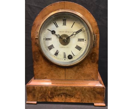 A Camerer Kuss &amp; Co, London burr walnut arch top mantel clock, 23cm high 