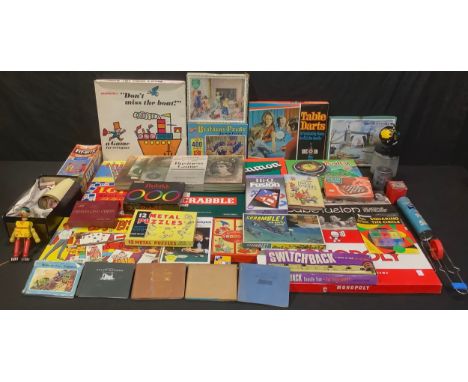 Toys and Juvenalia - a selection of vintage board games including Waddington's Cube Fusion, Don't Miss The Boat, Scramble, Ta