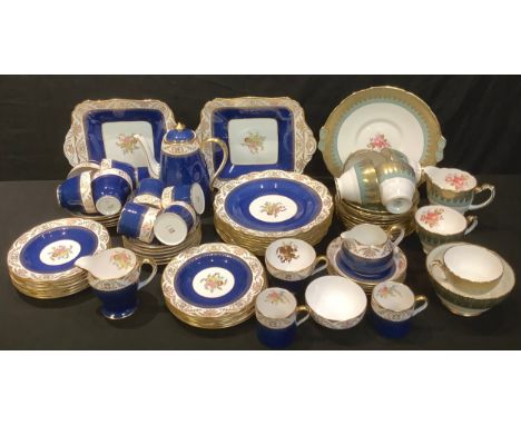 A Spode Regent part tea and coffee service comprising cake plates, dessert plates, side plates, coffee pot, cream jugs, sugar