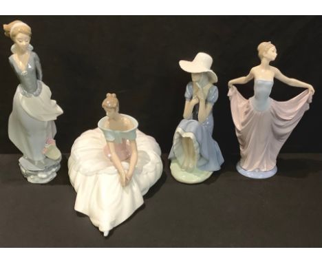 A Lladro figure, The Dancer; another, Girl With Book; a Nao figure, Hope; another, Girl In Bonnet (4) 