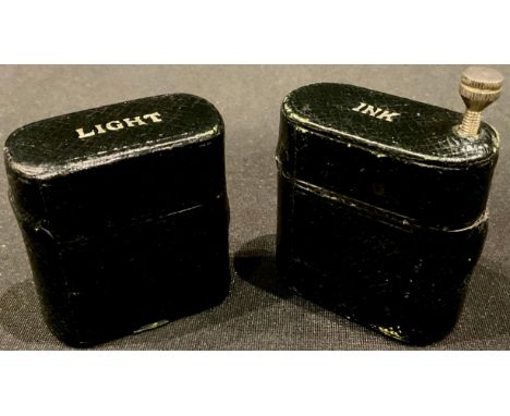 A late 19th century morocco leather travelling inkwell and vesta case, c.1890 