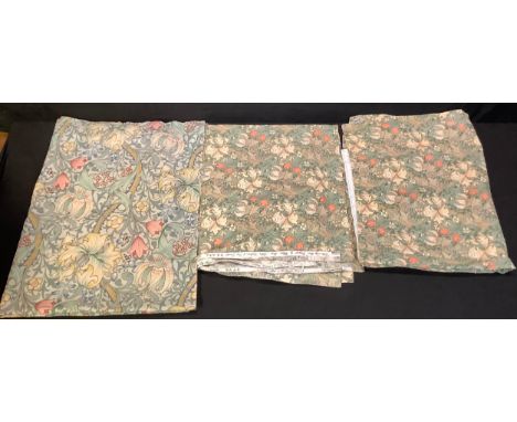 Textiles - a pair of Sanderson curtains, Golden Lily Minor, William Morris design, 114cm wide, 200cm drop; another panel simi