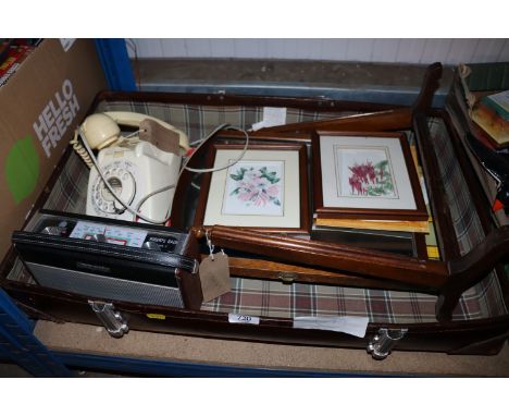 A rotary telephone, Roberts radio, swing frame mirror, board games and prints