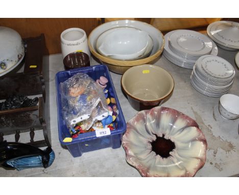 A collection of vintage mixing bowls, utensils, toys etc. 